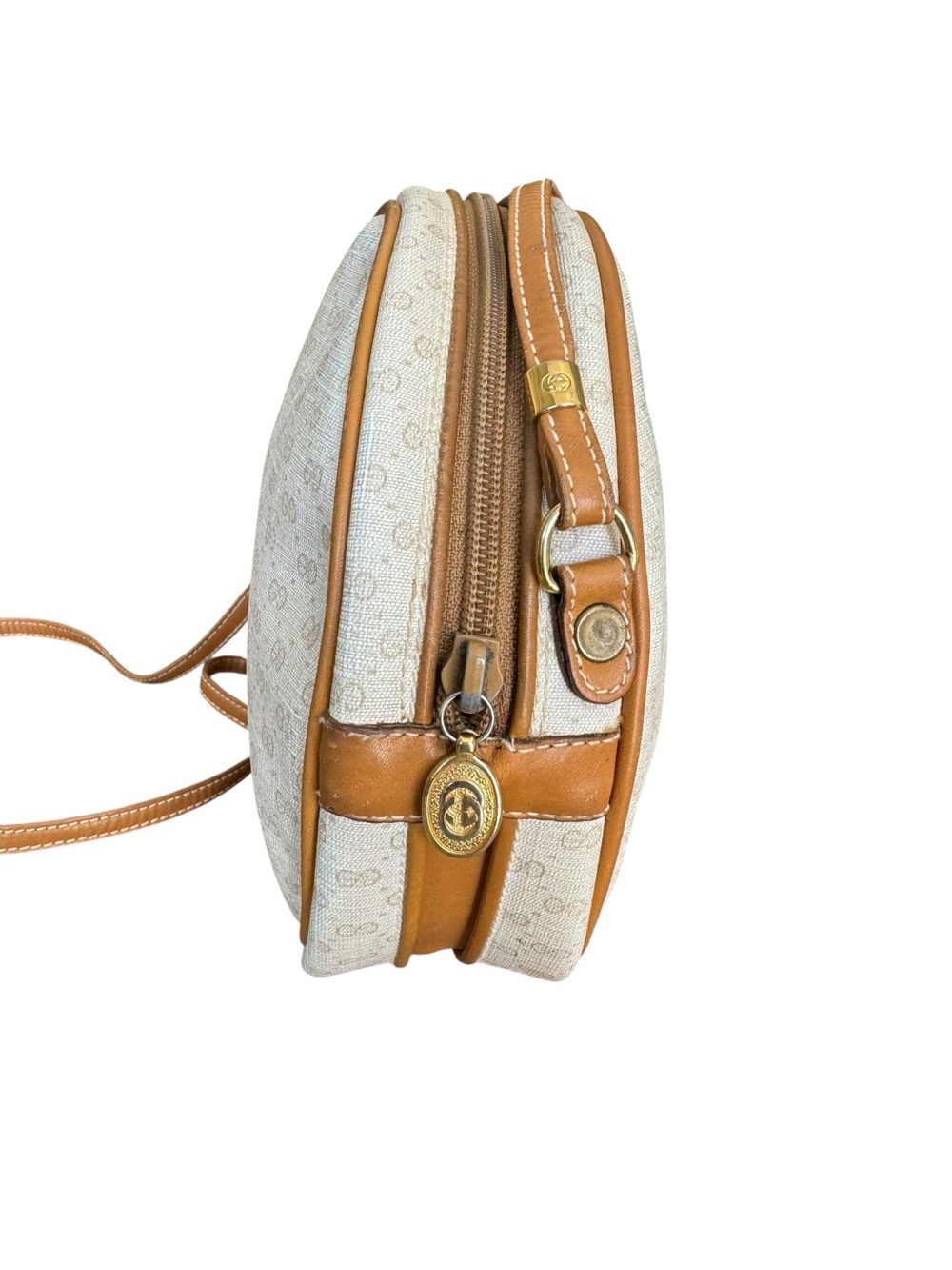 GUCCI Micro GG Supreme Crossbody Vintage Round Canteen Cream Shoulder Bag - Picture 8 of 16